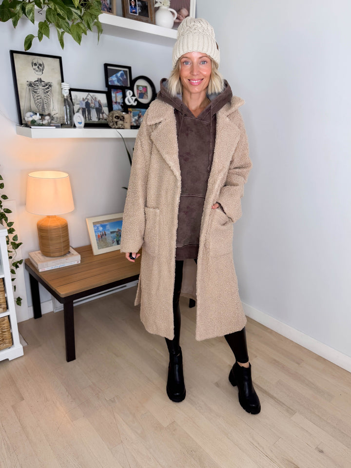 Jenna Overersized Sherpa Long Coat- LATTE