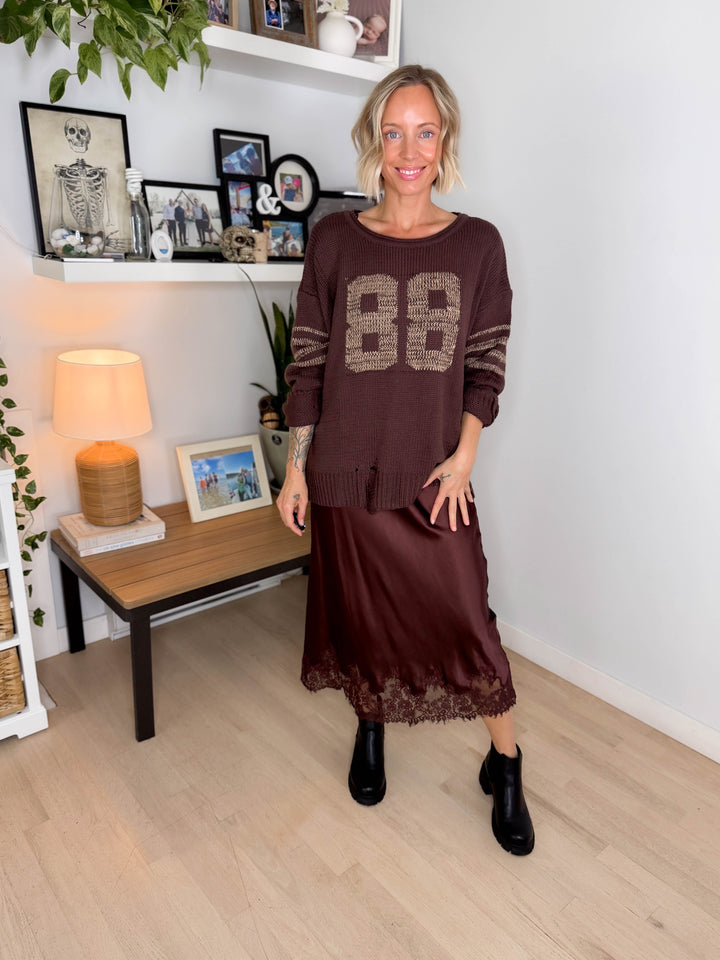 Dacey Knit Sweater- DARK BROWN