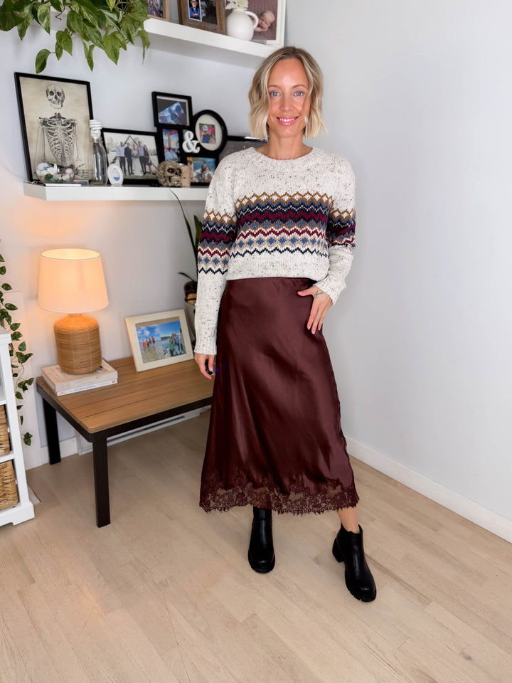 Shanty Lace Trim Skirt- CHOCOLATE