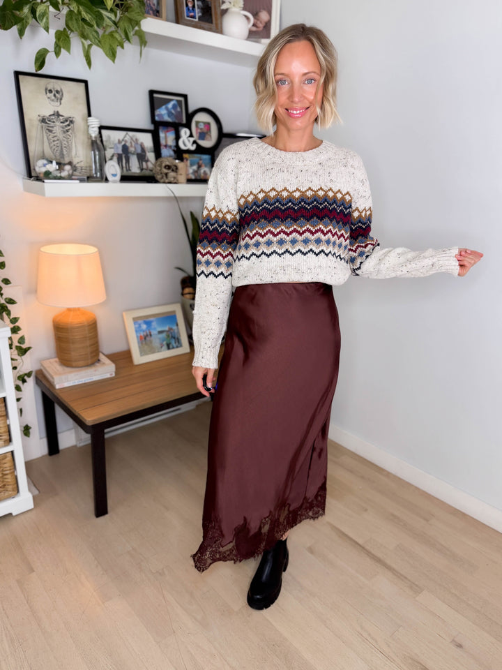 Shanty Lace Trim Skirt- CHOCOLATE