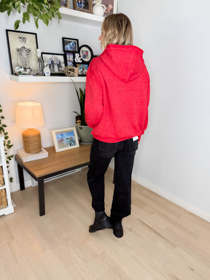 Mono B Burnout Bliss Fleece Hoodie- HEATHER SMITTEN CHERRY