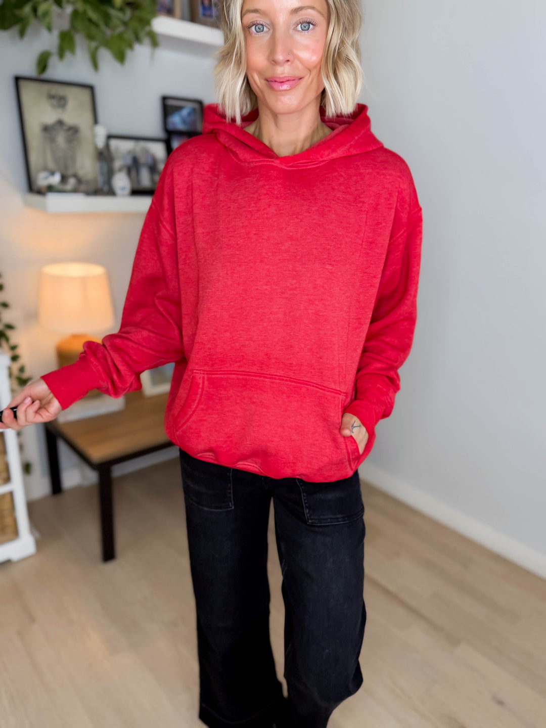 Mono B Burnout Bliss Fleece Hoodie- HEATHER SMITTEN CHERRY