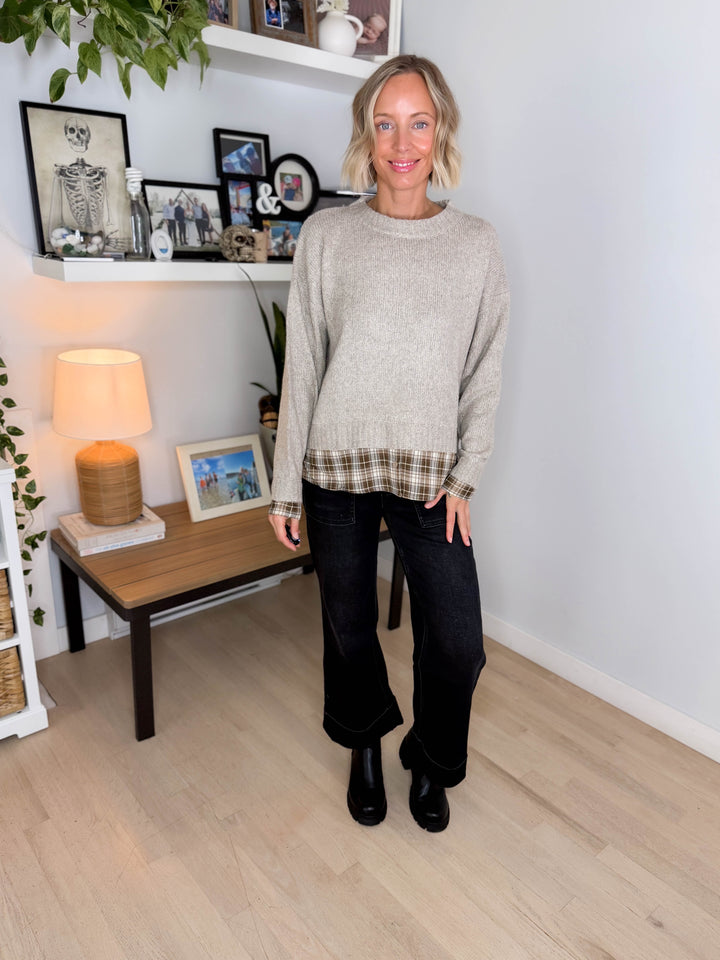 Easton Faux Layered Look Sweater- TAUPE