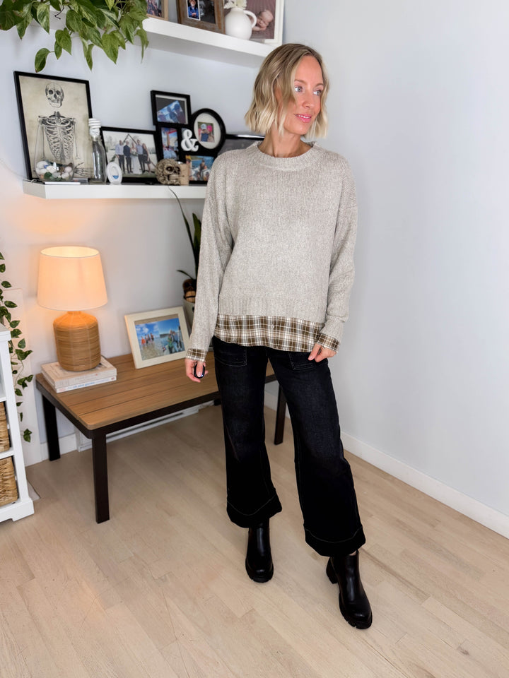 Easton Faux Layered Look Sweater- TAUPE