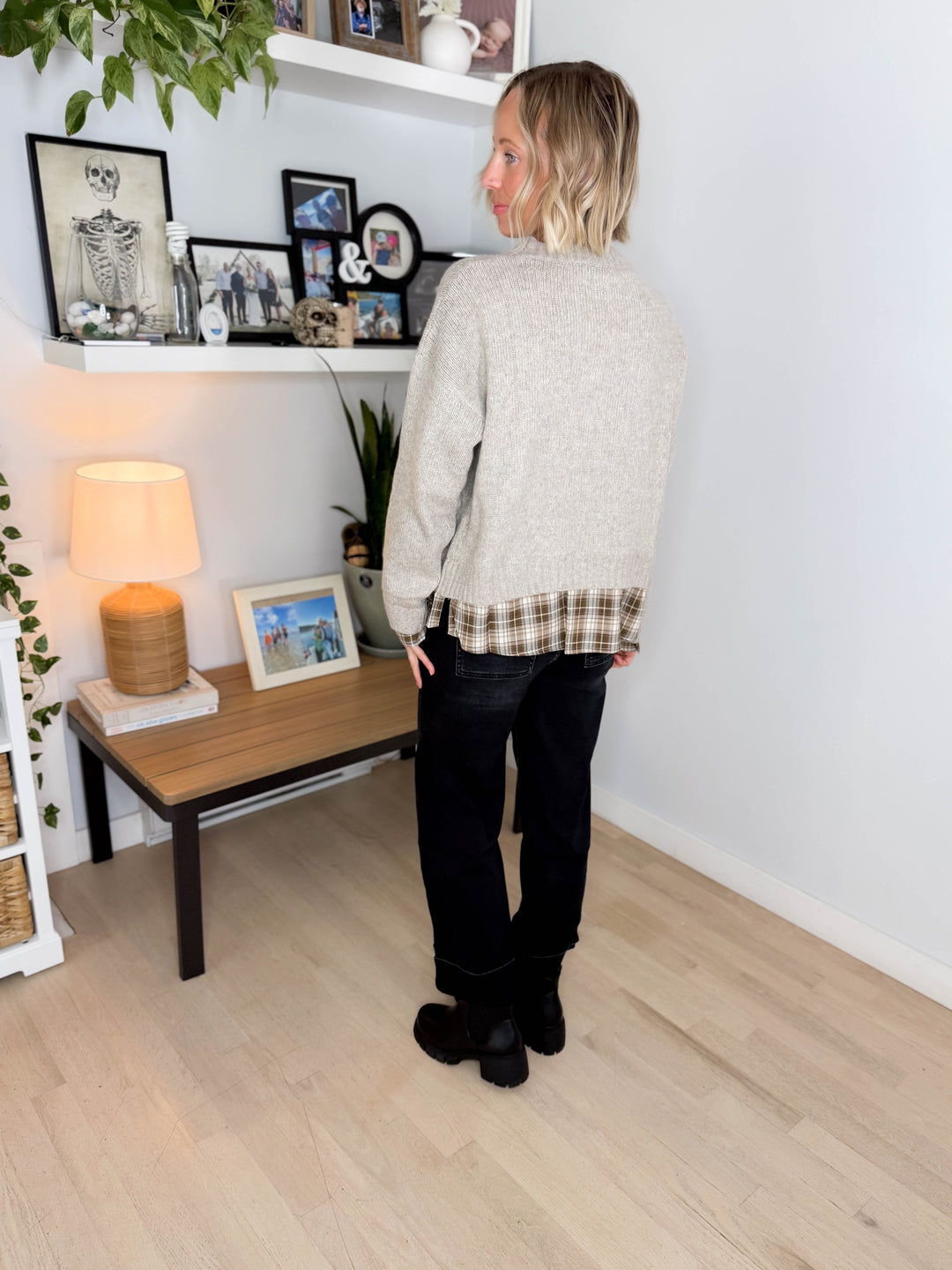 Easton Faux Layered Look Sweater- TAUPE