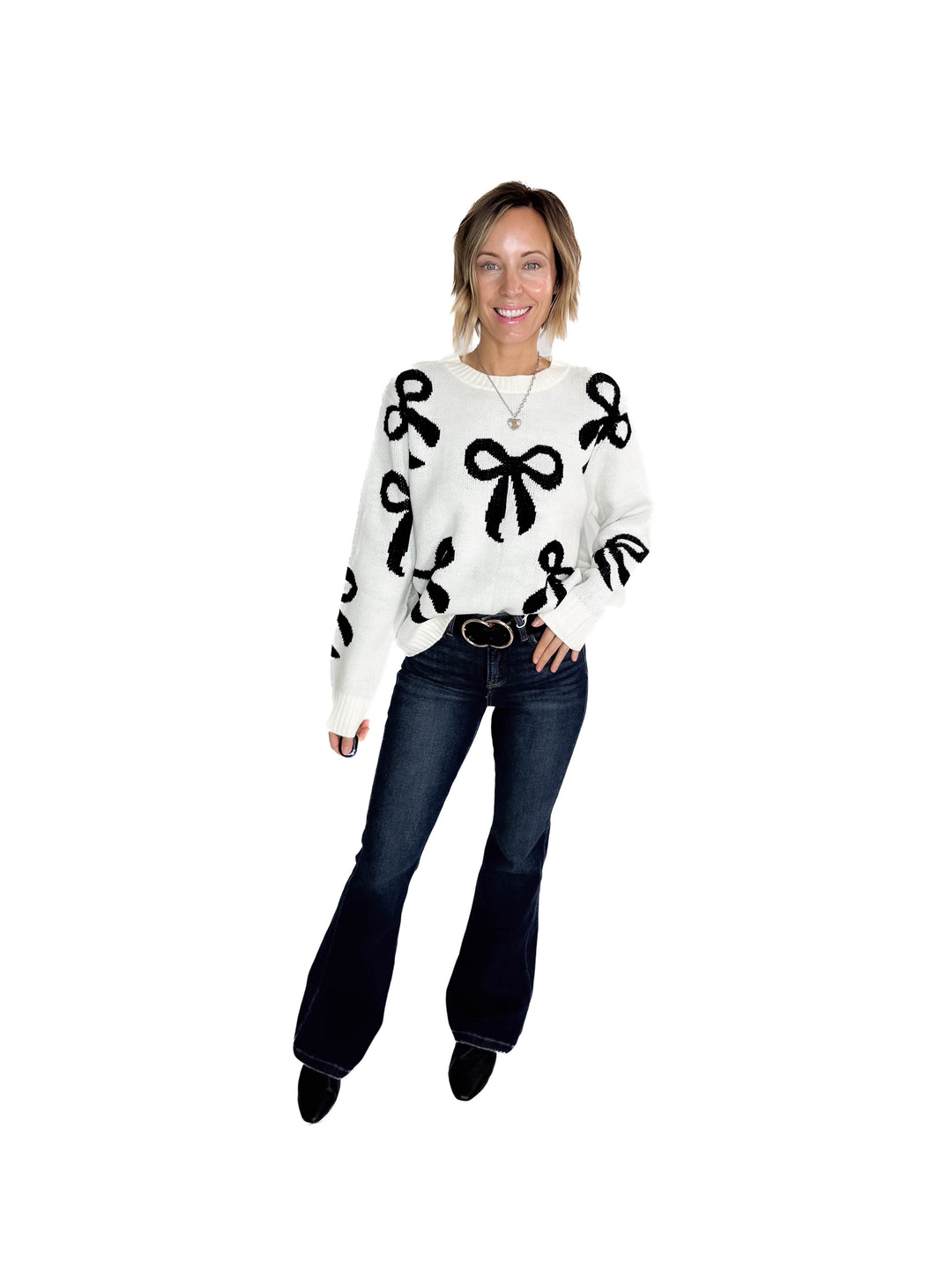 Holiday Bows Knit Sweater- CREAM