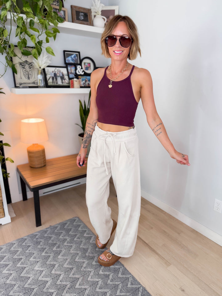 Knock Out Halter Seamless Top- WINE