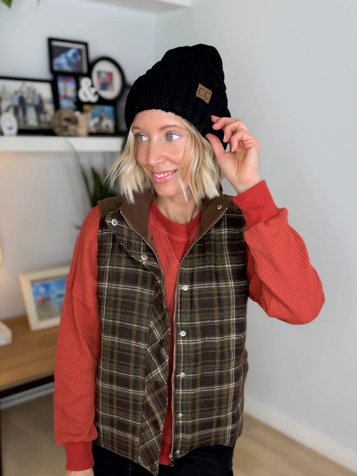 CC Cable Knit Beanie- BLACK