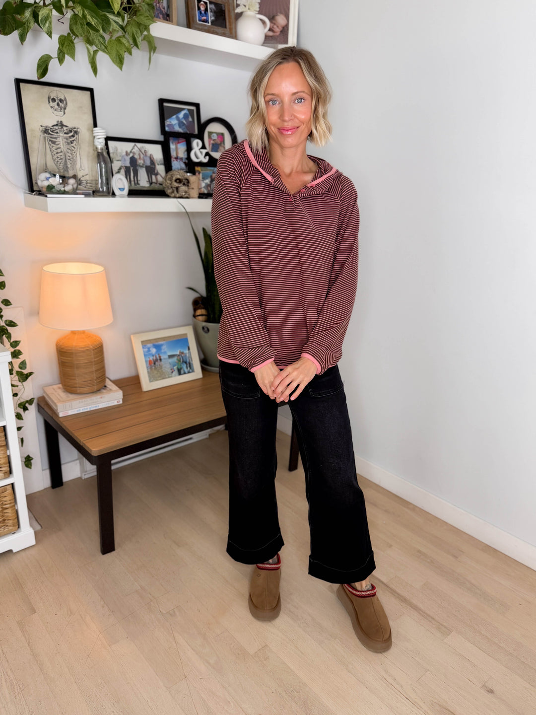 Aster Microfleece Hooded Henley Pullover- PINK BLUSH
