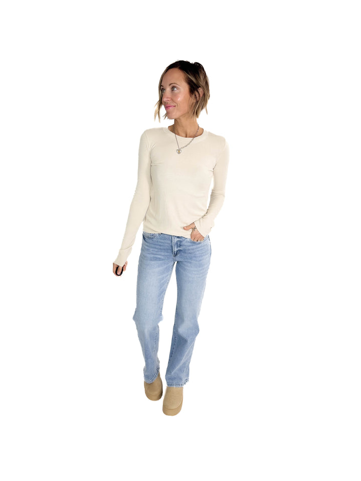 Beth Ribbed Long Sleeve- OATMILK