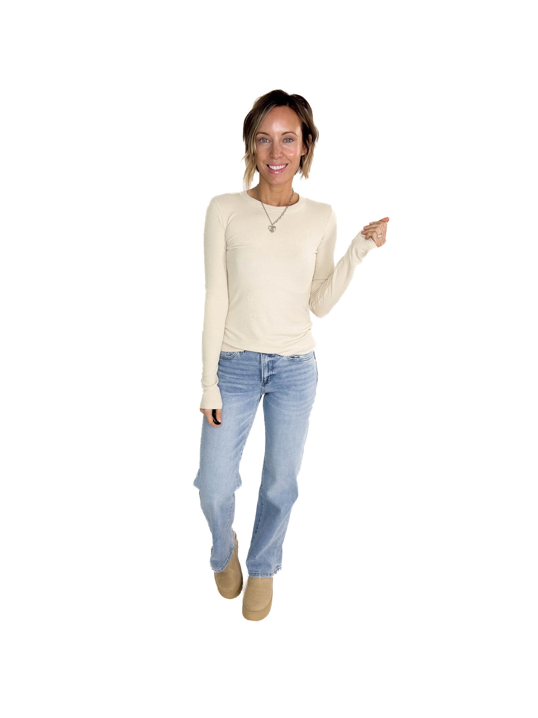 Beth Ribbed Long Sleeve- OATMILK