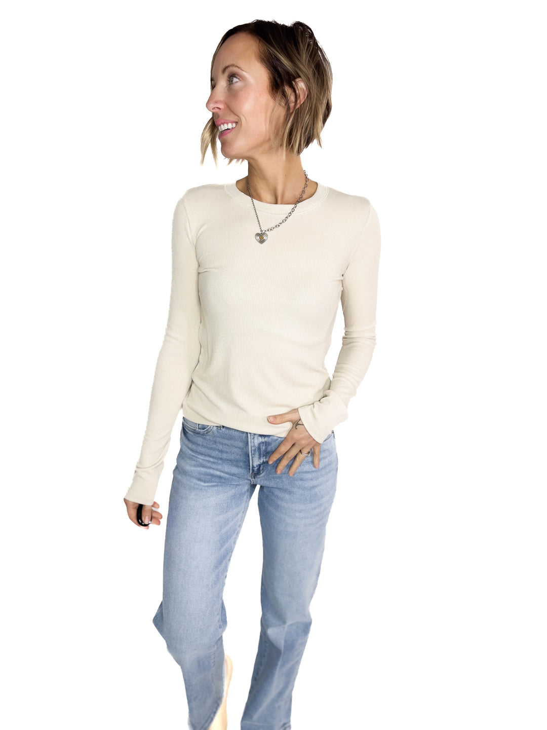 Beth Ribbed Long Sleeve- OATMILK