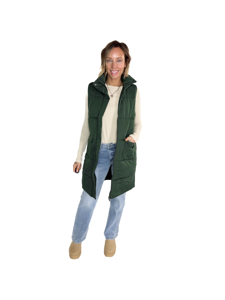 Remington Longline Puffer Vest- GREEN