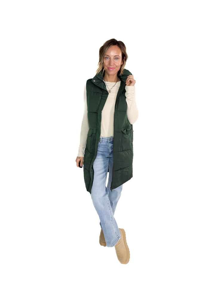 Remington Longline Puffer Vest- GREEN
