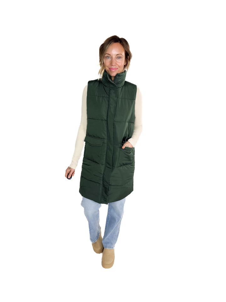 Remington Longline Puffer Vest- GREEN