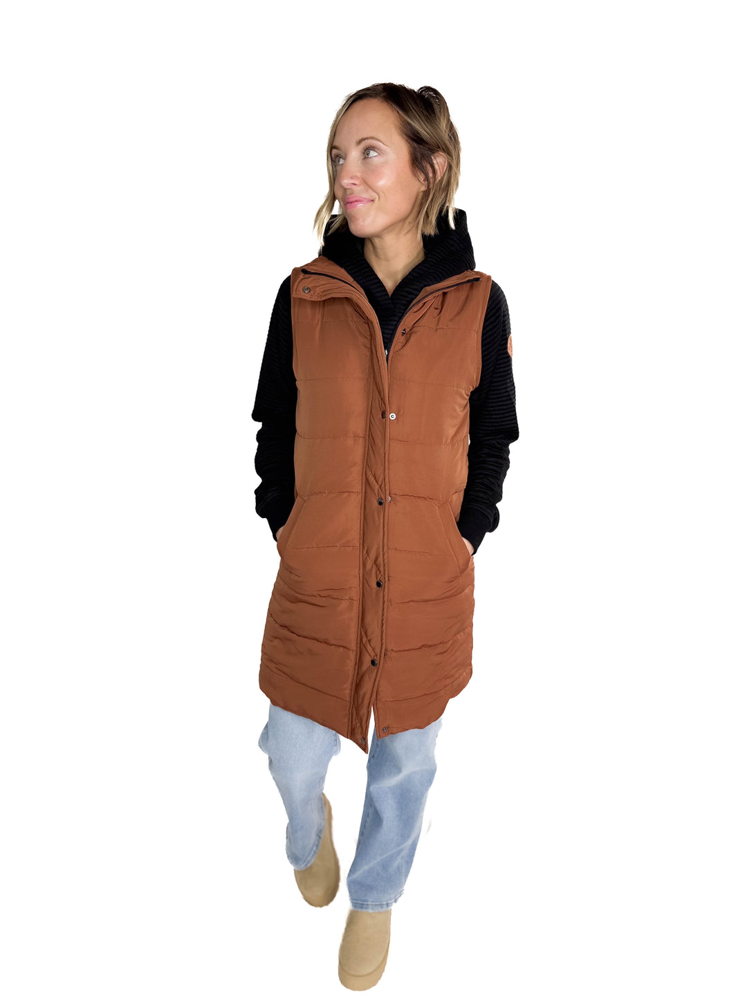 MICHELLE MAE Harlow Cling-Free Longline Vest- CINNAMON