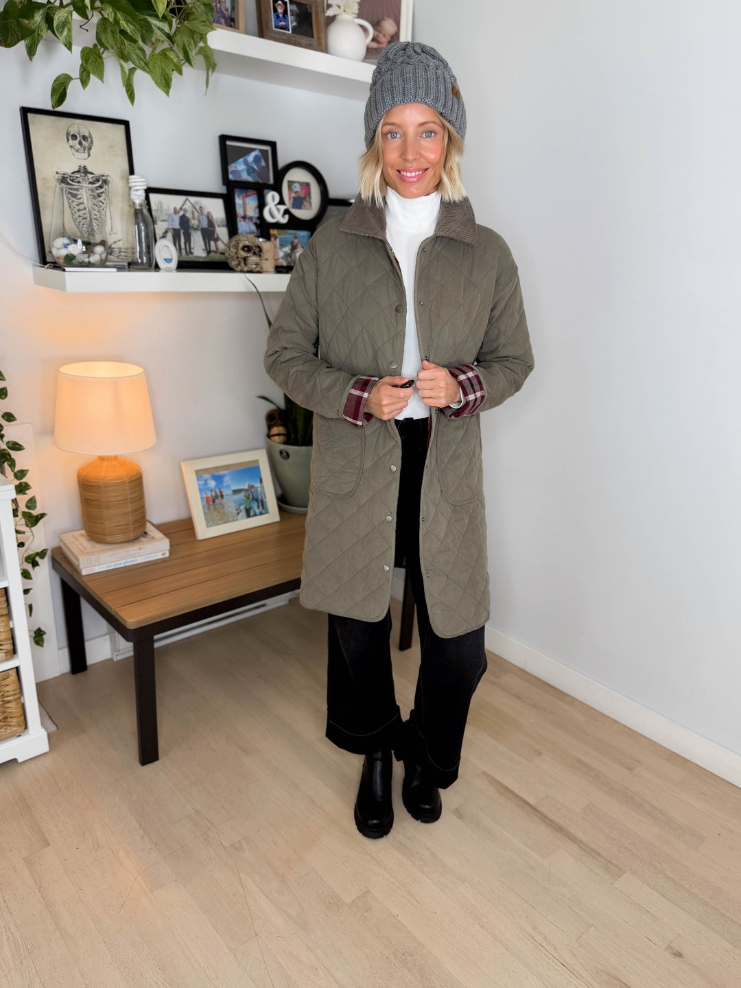Hadley Quilted Long Jacket- OLIVE