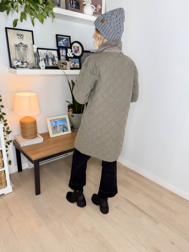 Hadley Quilted Long Jacket- OLIVE