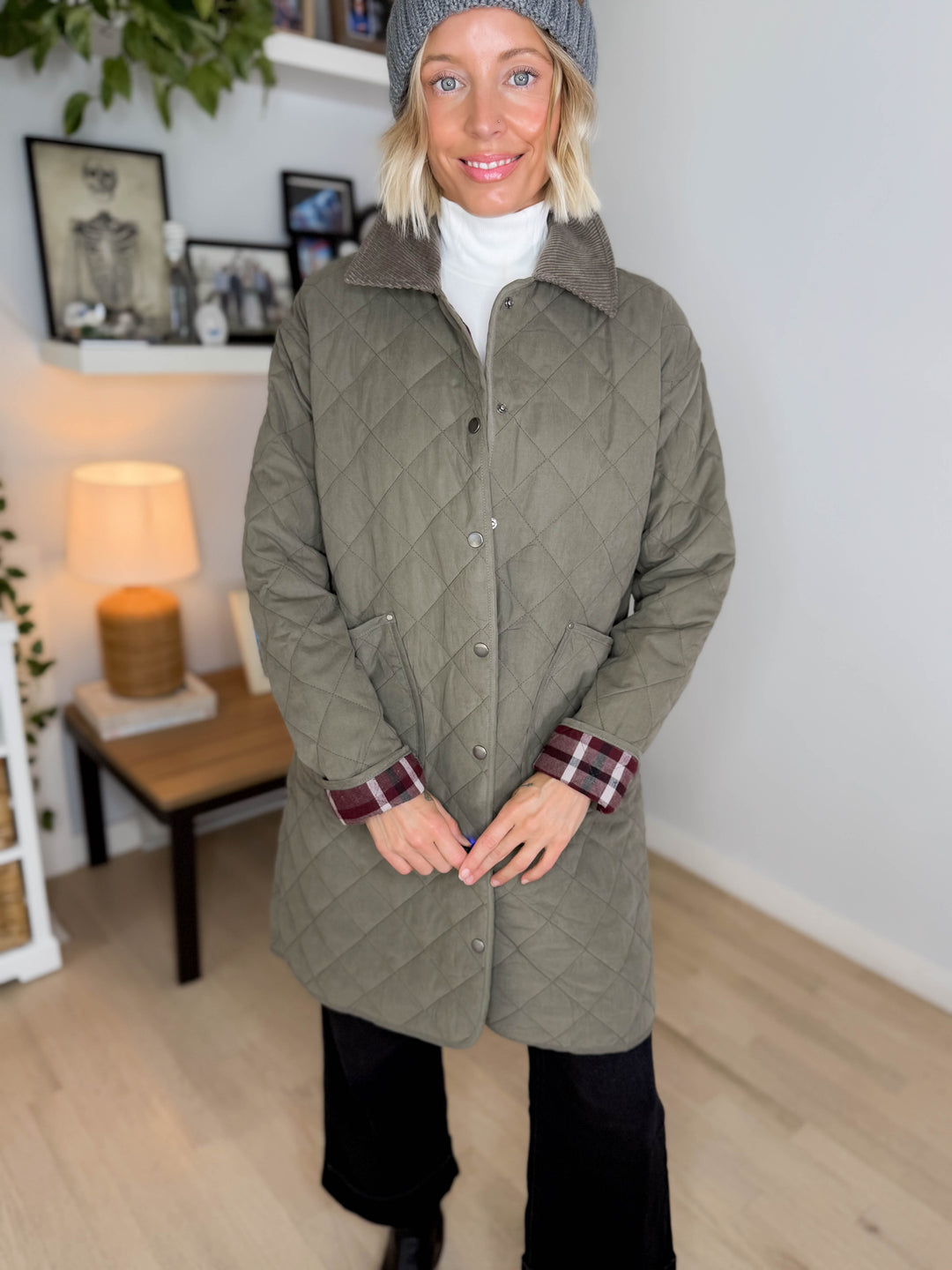Hadley Quilted Long Jacket- OLIVE