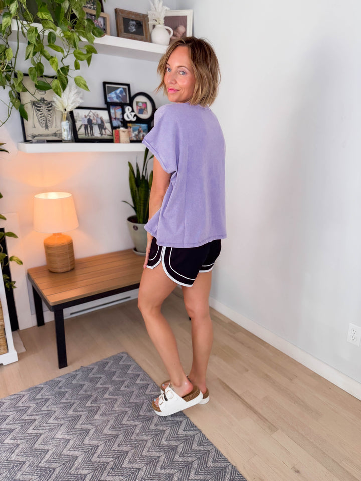 Senara Washed Cotton Cap Sleeve Tee- DUSTY PURPLE