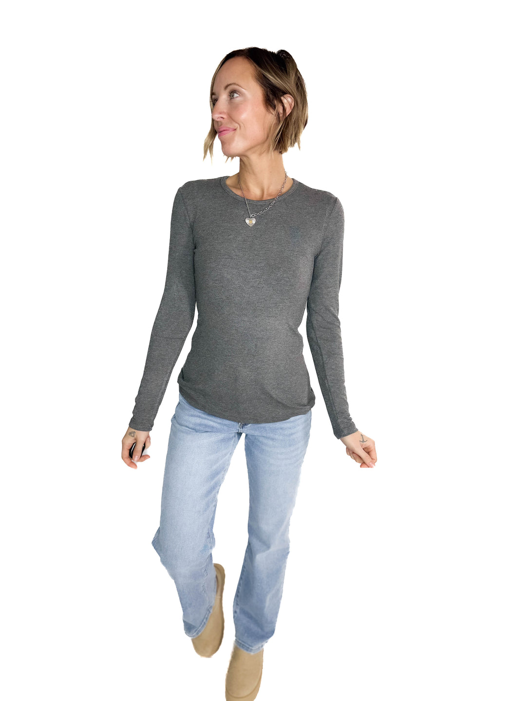 Indie Ribbed Long Sleeve- HEATHER CHARCOAL