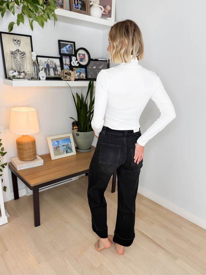 Vervet Linder High Rise Washed Baggy Cuffed Jeans- BLACK