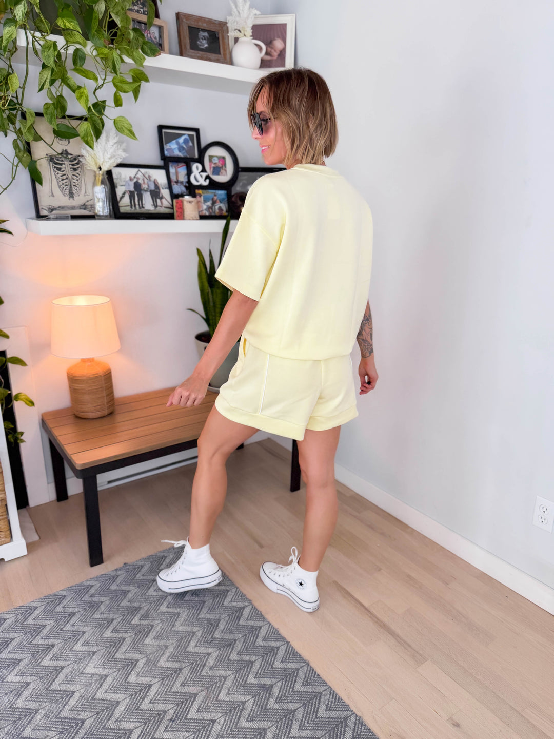 Maevis Scuba Piping Short Set- LEMON/CREAM