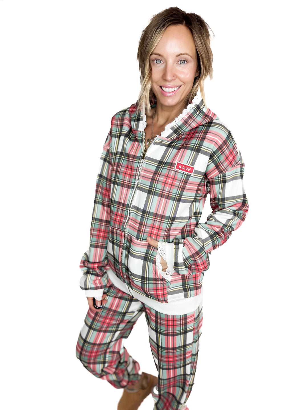 AMPERSAND AVE Comfort Zone Joggers- CHRISTMAS PLAID