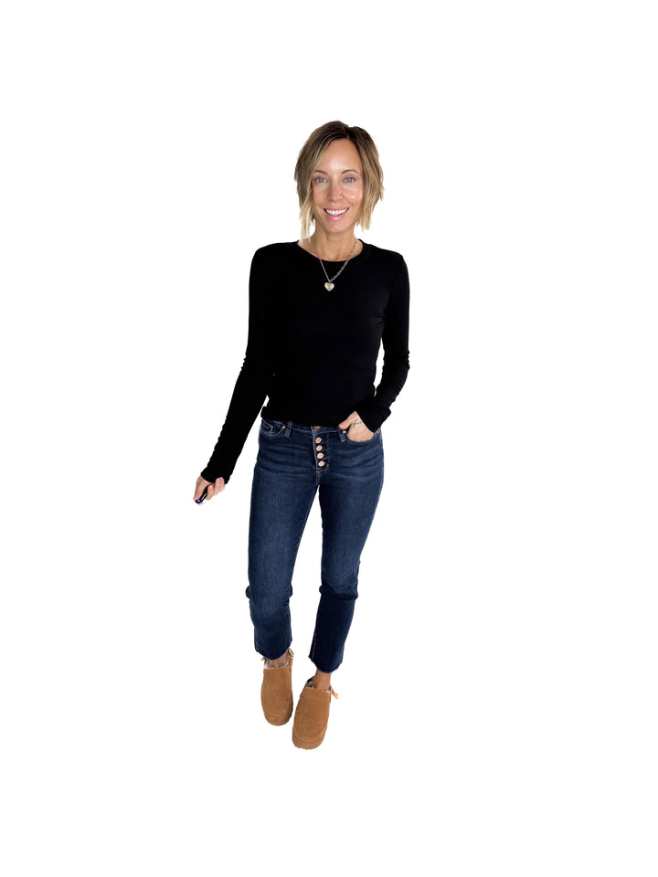 Beth Ribbed Long Sleeve- BLACK