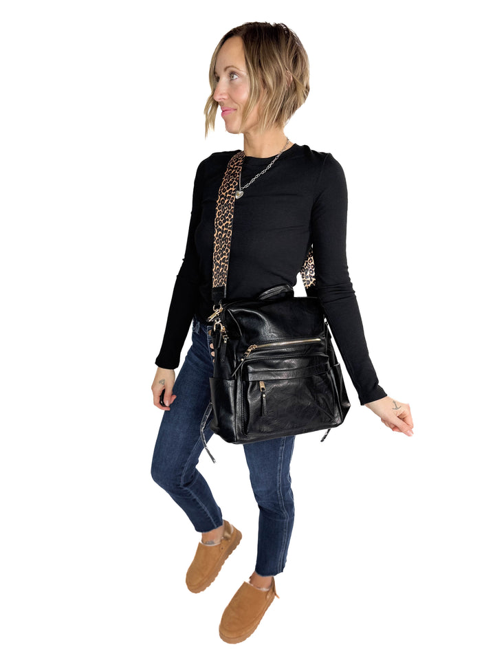 Amelia Convertible Backpack- BLACK