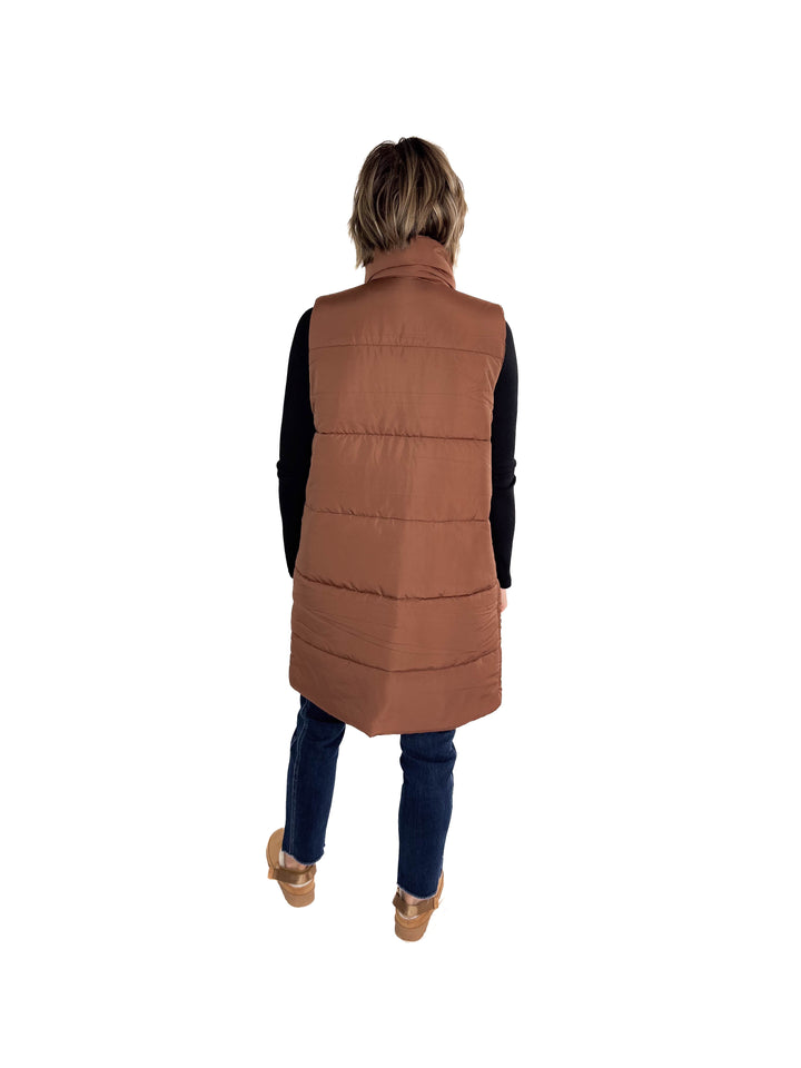 Remington Longline Puffer Vest- CAMEL BROWN
