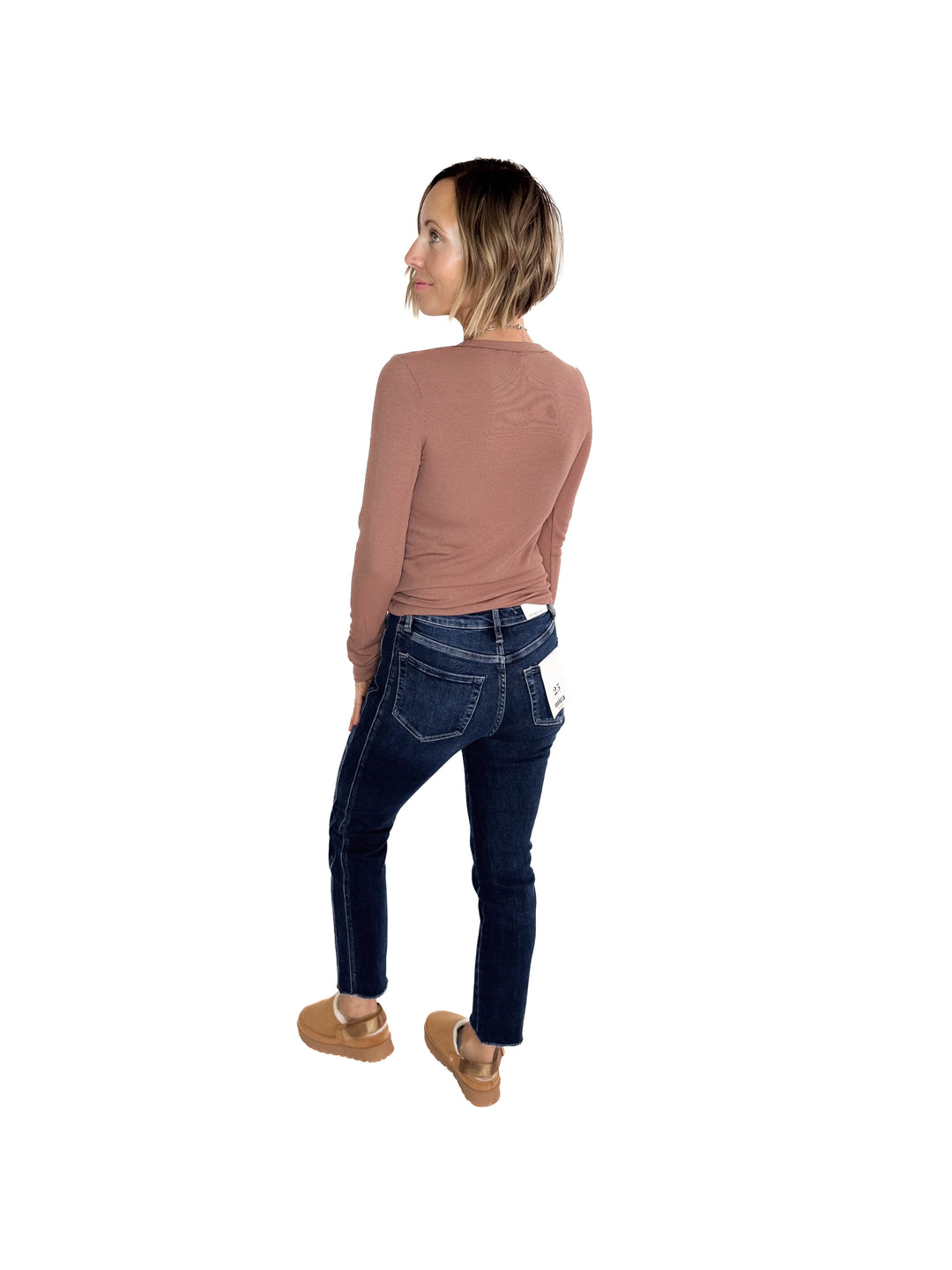 Beth Ribbed  Long Sleeve- RED BEAN