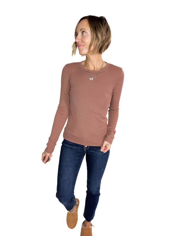 Beth Ribbed  Long Sleeve- RED BEAN