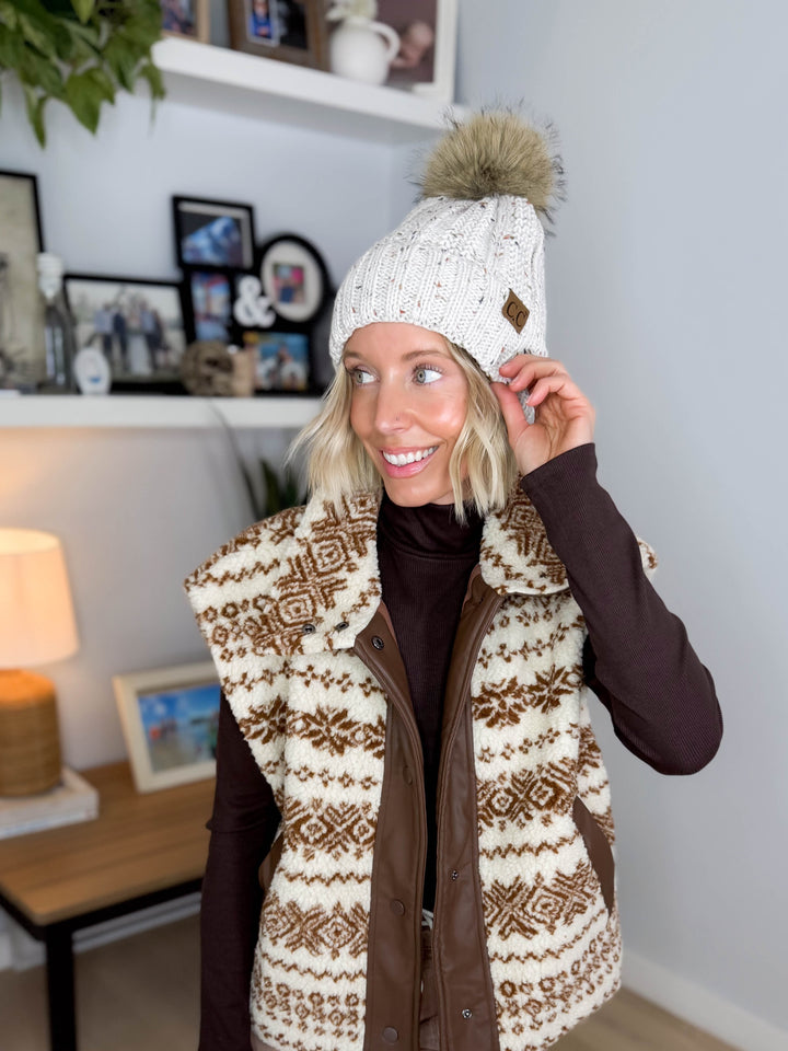 CC Knitted Confetti Pom Beanie- CONFETTI OAT