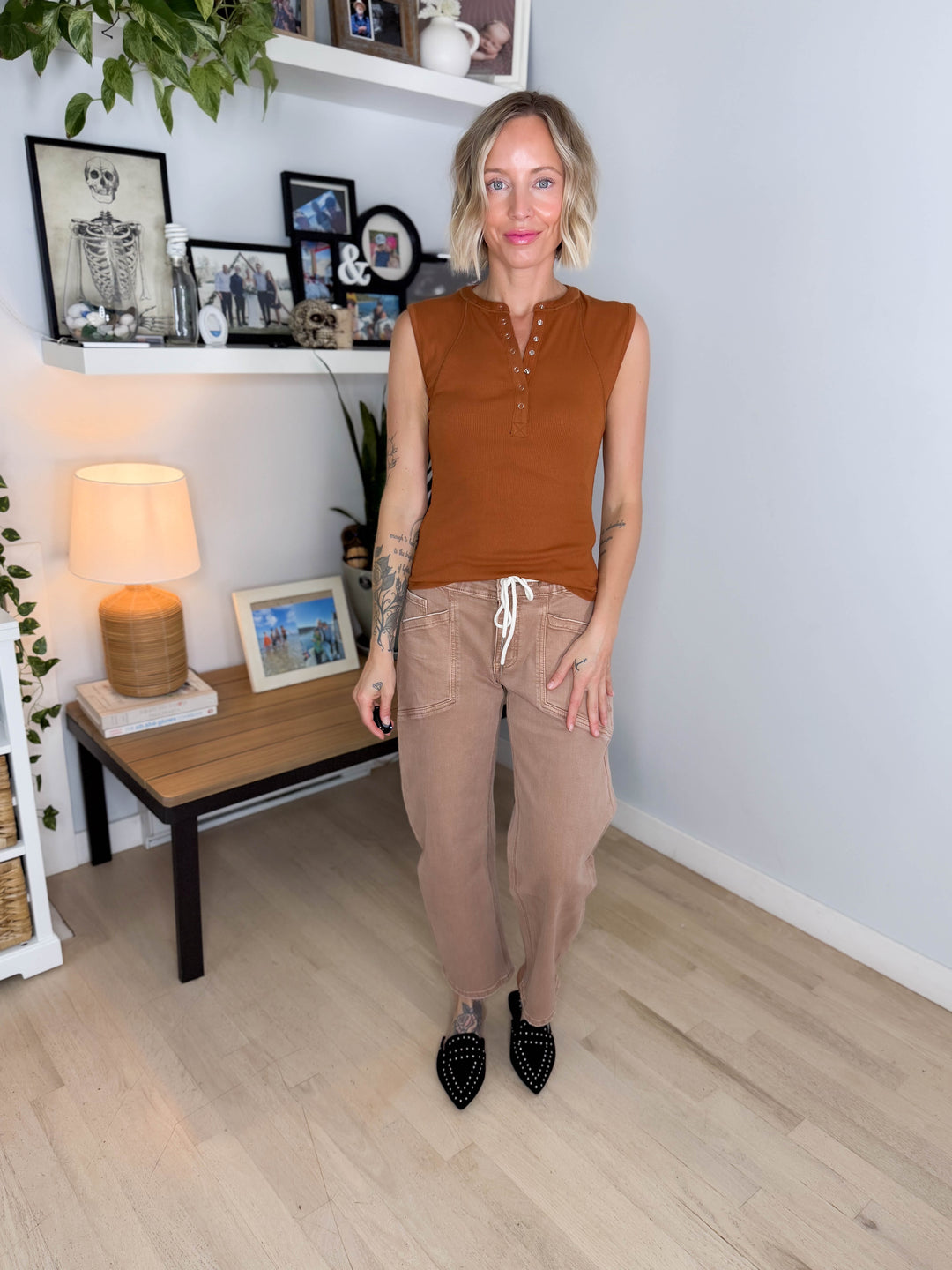 Mono B Emmer Micro Ribbed Henley- GOLDEN HOUR