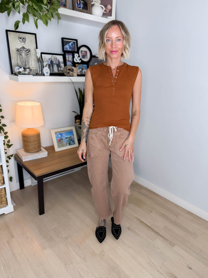 Mono B Emmer Micro Ribbed Henley- GOLDEN HOUR