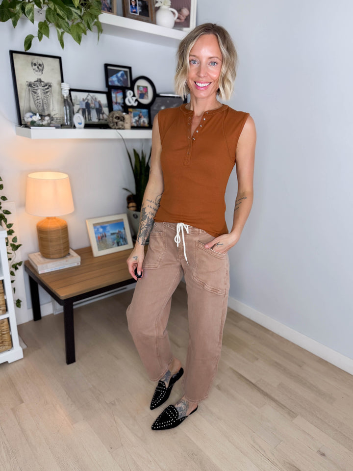Mono B Emmer Micro Ribbed Henley- GOLDEN HOUR