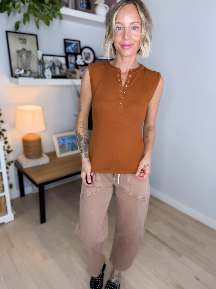 Mono B Emmer Micro Ribbed Henley- GOLDEN HOUR