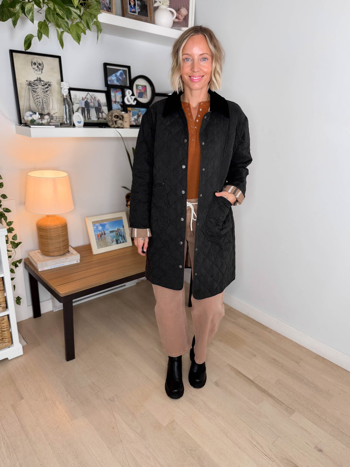 Hadley Quilted Long Jacket- BLACK