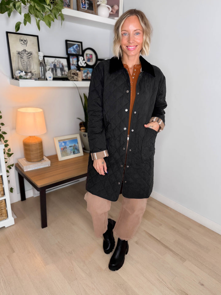 Hadley Quilted Long Jacket- BLACK