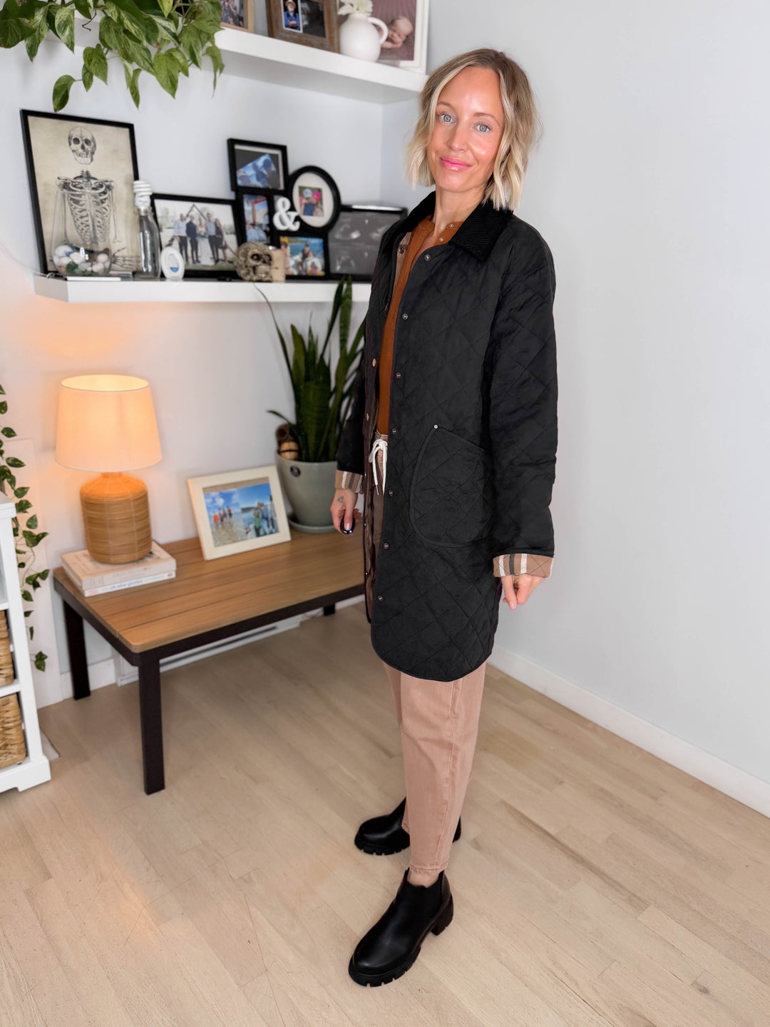 Hadley Quilted Long Jacket- BLACK