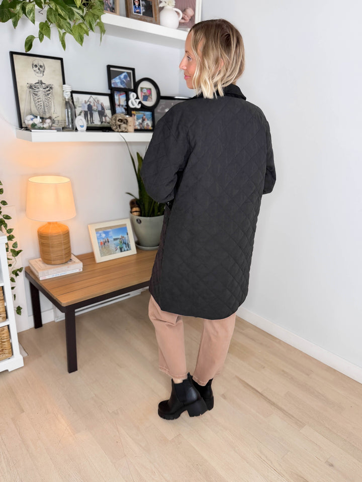 Hadley Quilted Long Jacket- BLACK