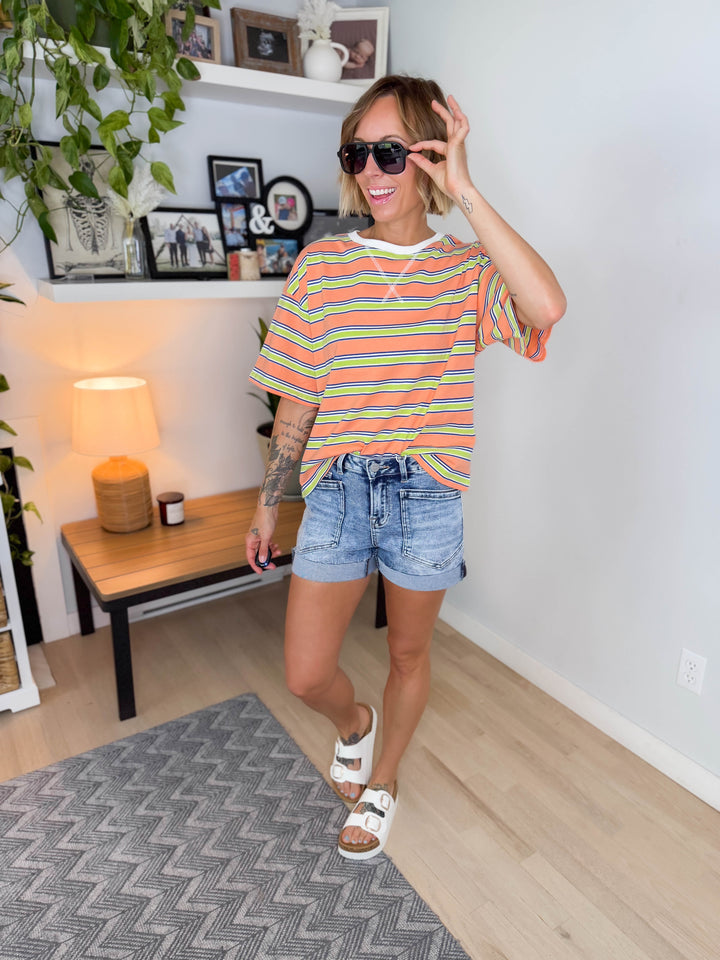 Zara Striped Relaxed Tee- APRICOT STRIPE