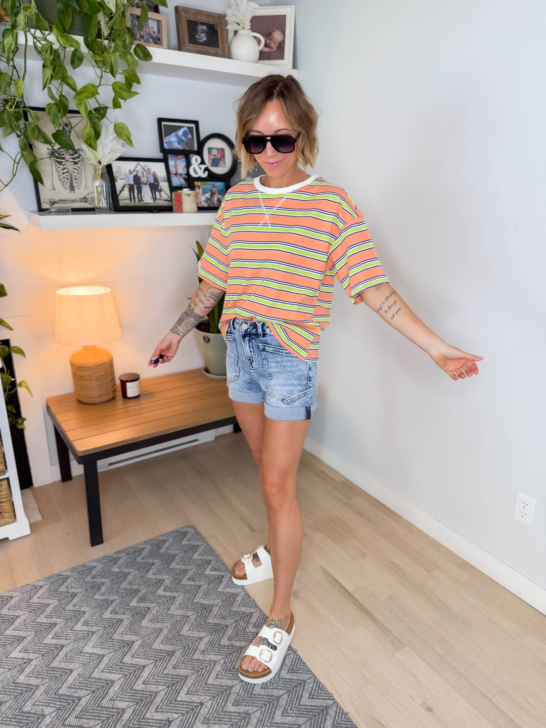 Zara Striped Relaxed Tee- APRICOT STRIPE