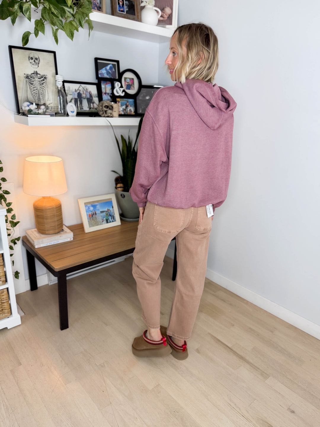 Mono B Burnout Bliss Fleece Hoodie- HEATHER ROSEWOOD