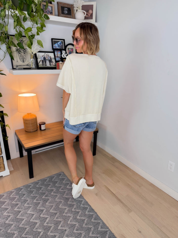 Azoria Waffle Heart Pullover- KHAKI