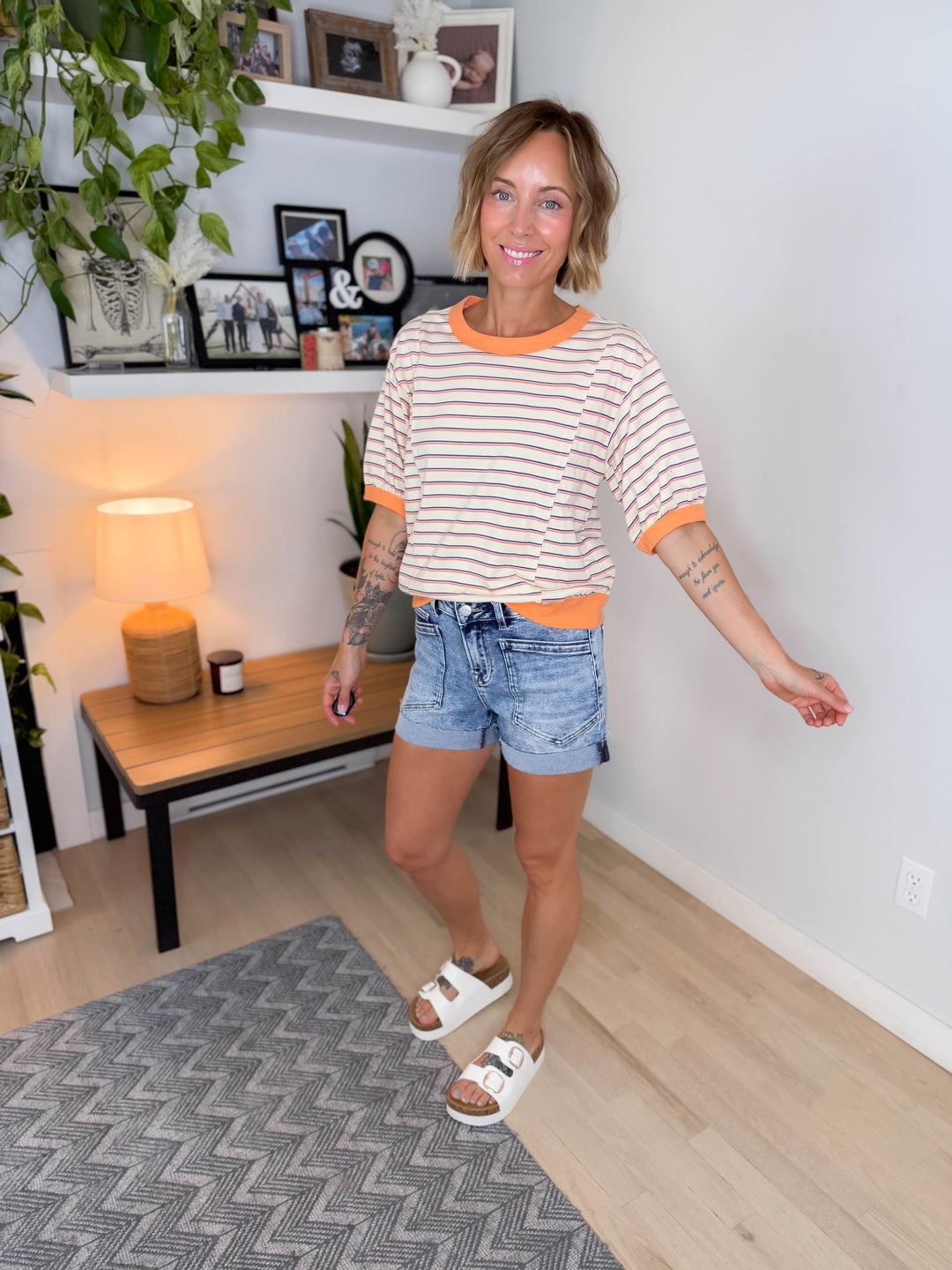 Orlani Heart Ribbed Back Pullover Top- FANTA ORANGE