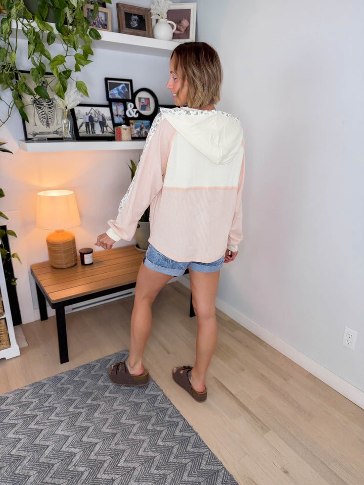 Clista Waffle Hoodie- IVORY/BLUSH