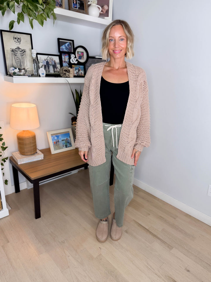 Odessa Chunky Cable Cardigan- LATTE
