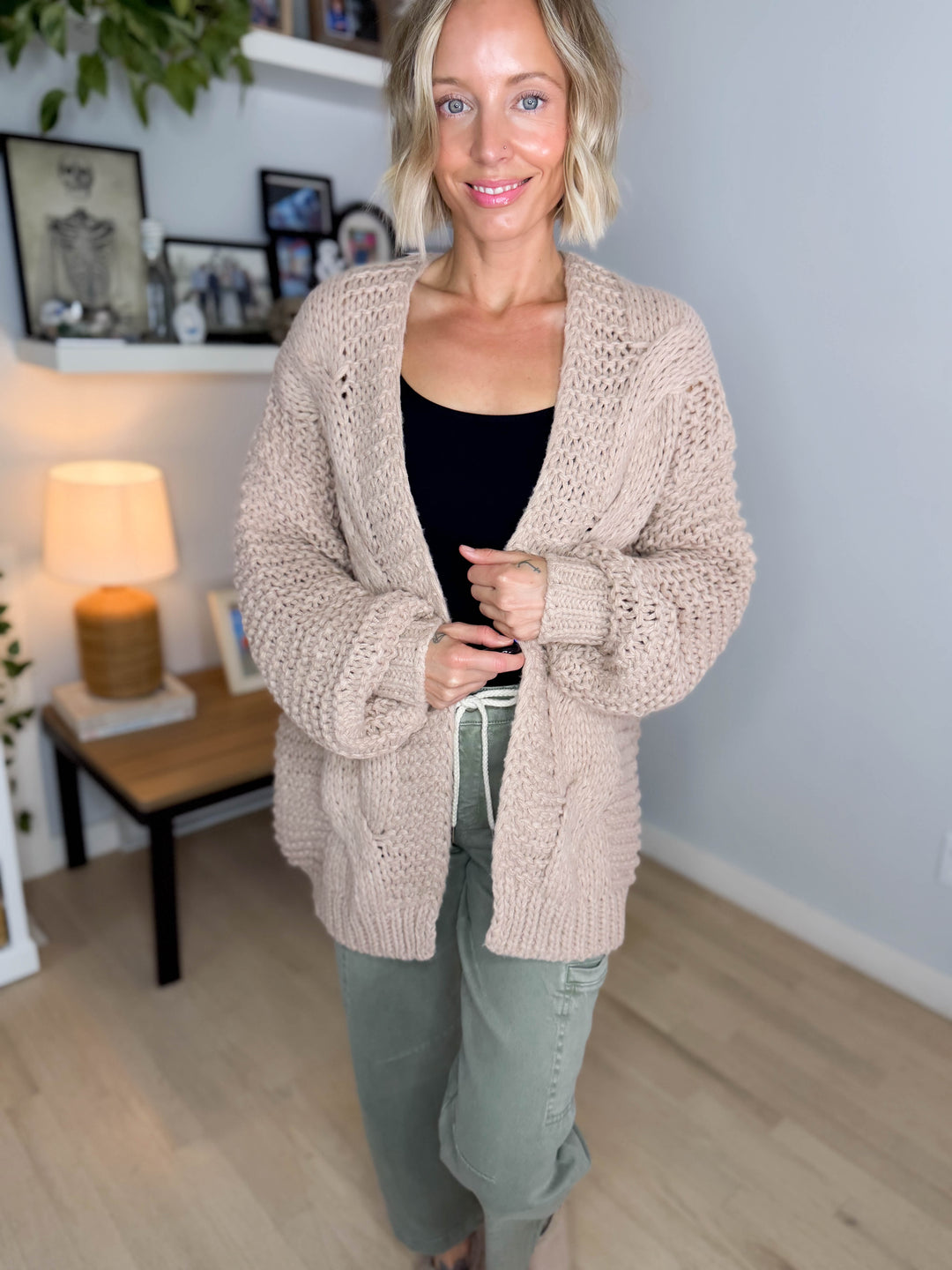 Odessa Chunky Cable Cardigan- LATTE